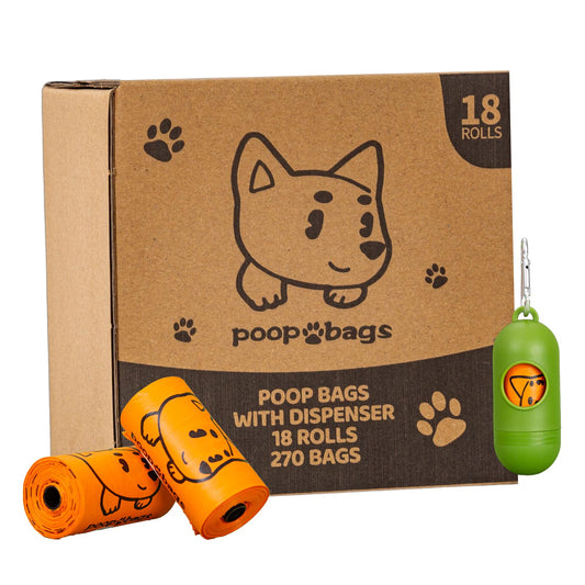 Watreeco 270 Counts Dog Poop Bags Rolls with Dispenser Scented Poop Bags for Dogs Waste Extra Thick& Leak Proof Dog Bags for Poop Doggie Pet Waste Bags for Doggy Puppy Cat Poop 9" x 13" Orange