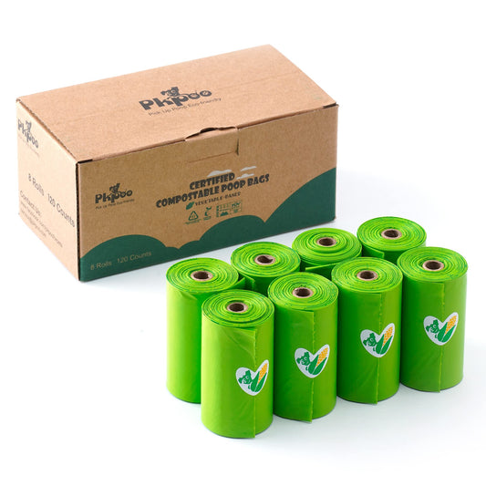 Pkpoo Compostable Poop Bags Certified Plant-Based Poop Bags for Dogs Unscented Doggie Waste Bags - Vegetable-Based Extra Thick with 100% Leak-Proof Green Dog Poo Bags 120 Counts